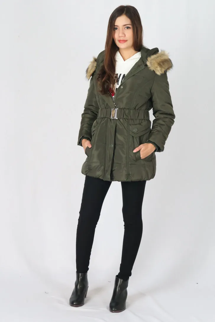 เสื้อโค้ทดาวน์กันหนาว - Windproof Slim Fit Chevron Down Coat With Belt