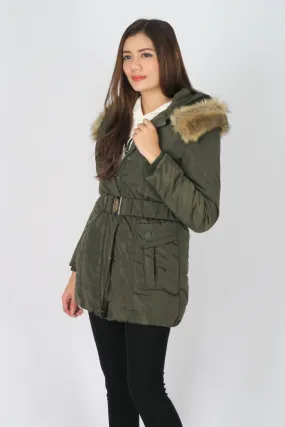 เสื้อโค้ทดาวน์กันหนาว - Windproof Slim Fit Chevron Down Coat With Belt