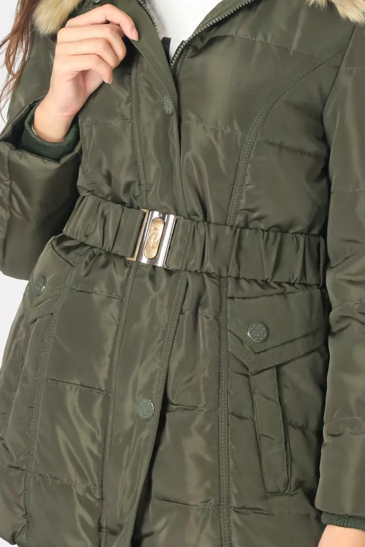 เสื้อโค้ทดาวน์กันหนาว - Windproof Slim Fit Chevron Down Coat With Belt