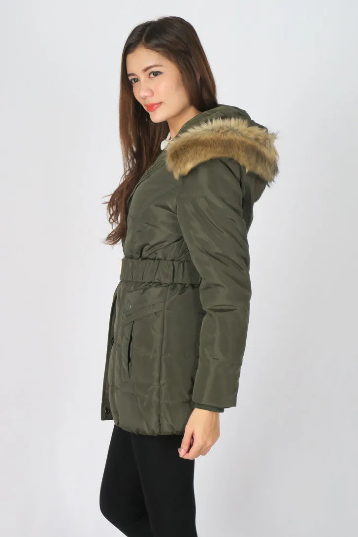 เสื้อโค้ทดาวน์กันหนาว - Windproof Slim Fit Chevron Down Coat With Belt