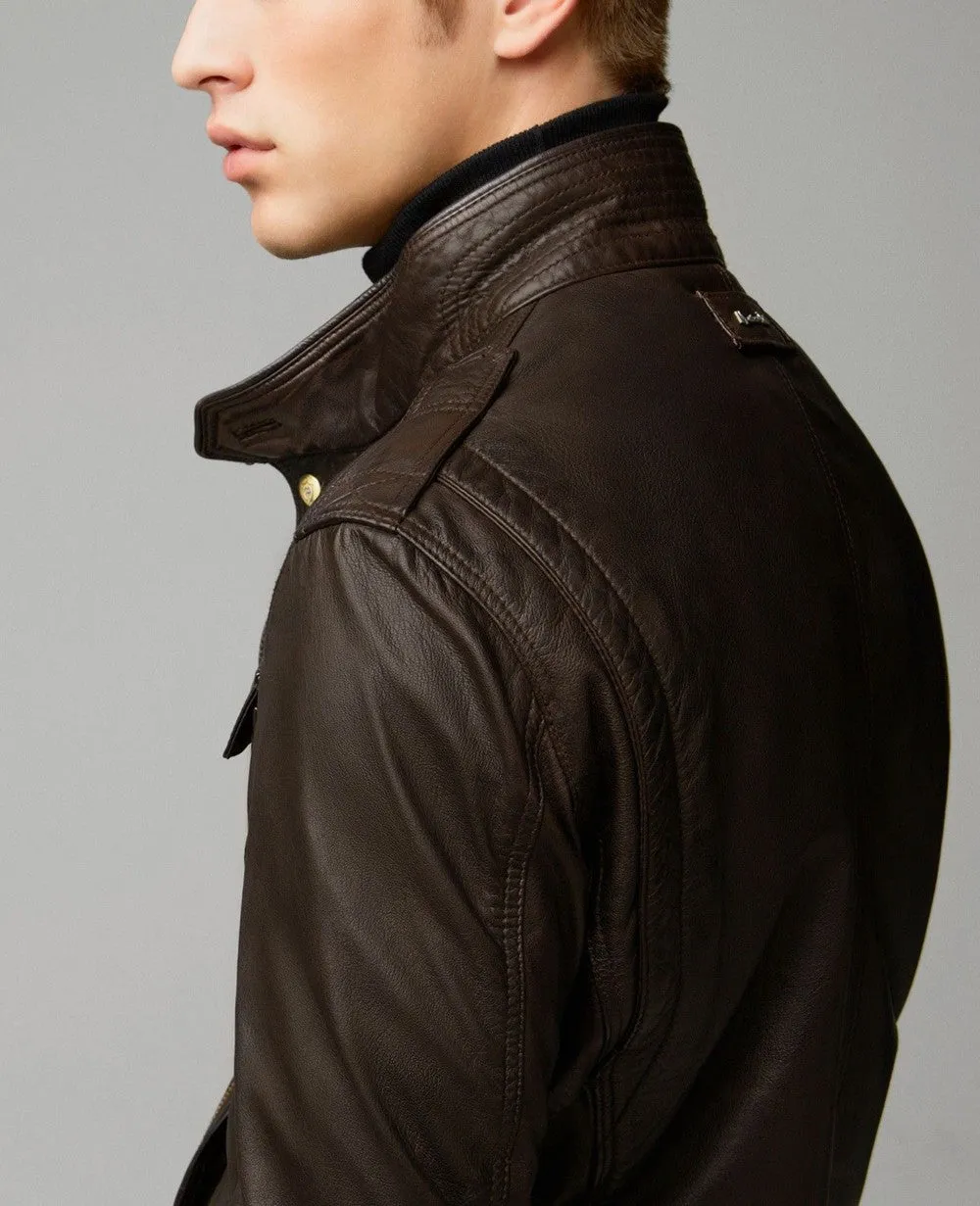 Azim Real Leather Jacket Men Brown Biker Motorcycle Genuine