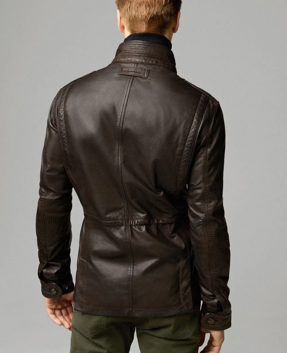Azim Real Leather Jacket Men Brown Biker Motorcycle Genuine