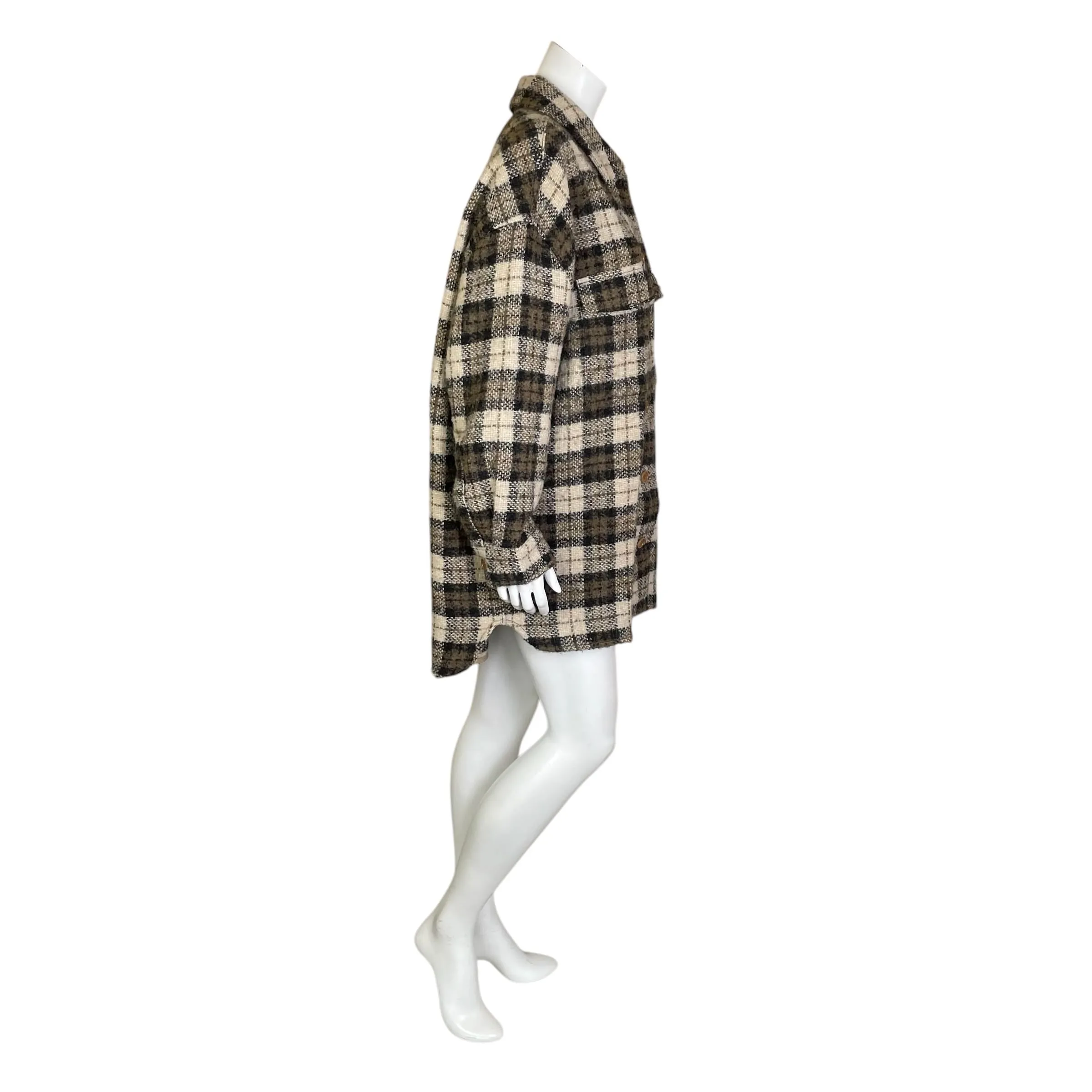 Banana Republic | Women's Cream, Black and Brown Plaid Button Down Shacket | Size: XL
