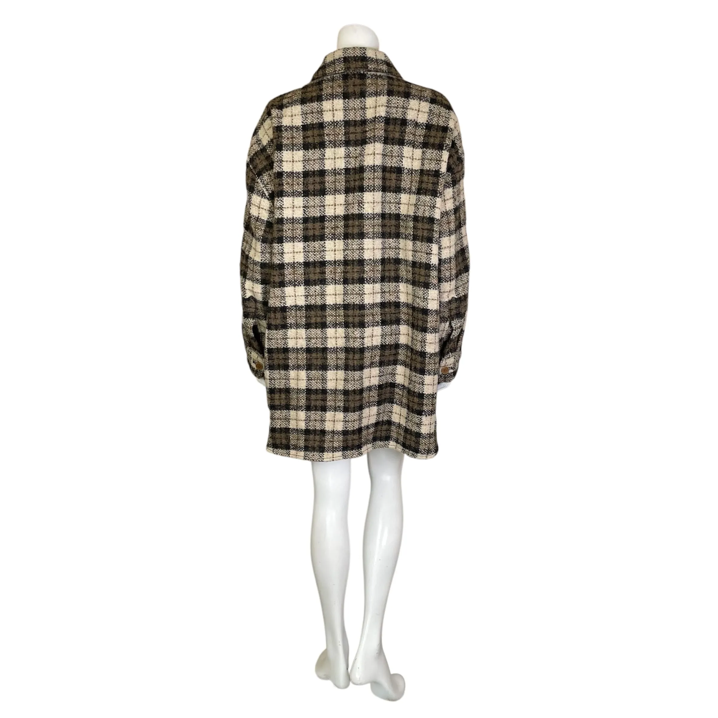 Banana Republic | Women's Cream, Black and Brown Plaid Button Down Shacket | Size: XL