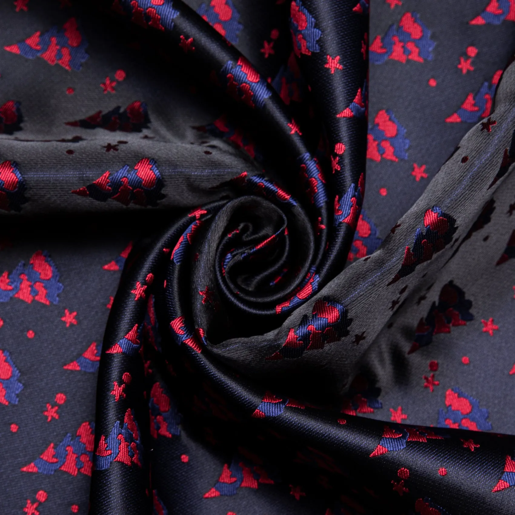 Barry Wang Mens Silk Scarf Festival Black Blue Xmas Tree Pattern Scarf