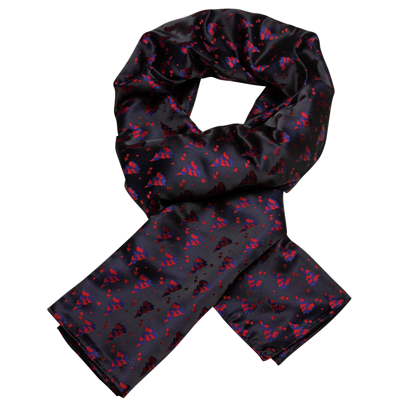 Barry Wang Mens Silk Scarf Festival Black Blue Xmas Tree Pattern Scarf