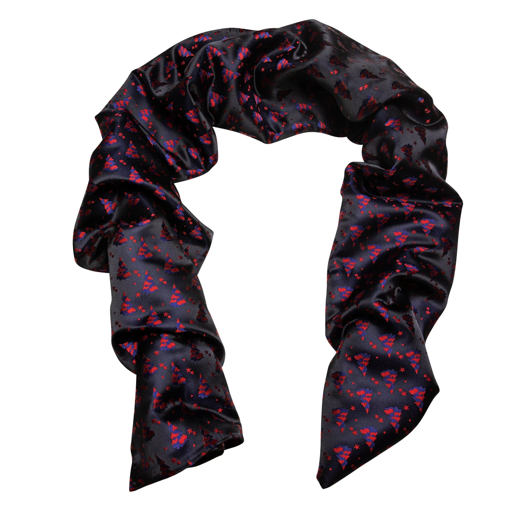 Barry Wang Mens Silk Scarf Festival Black Blue Xmas Tree Pattern Scarf