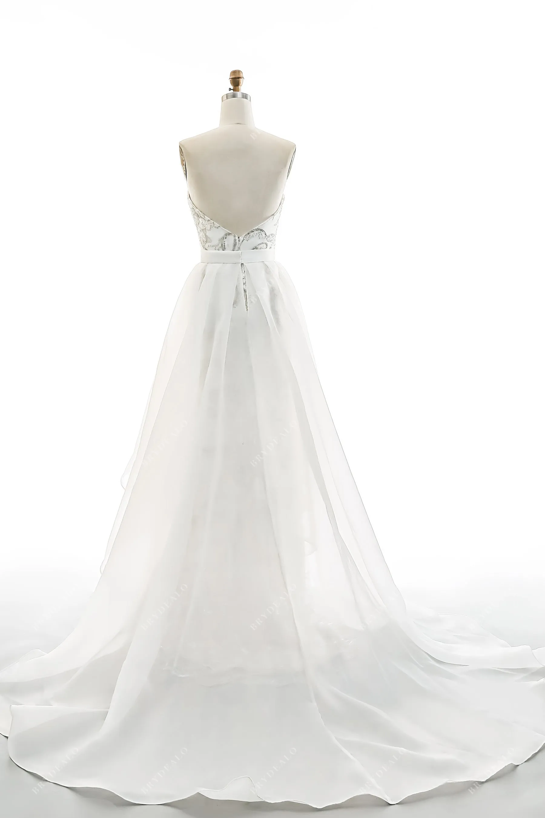 Beaded Lace Strapless Whimsical Overksirt Wedding Dress