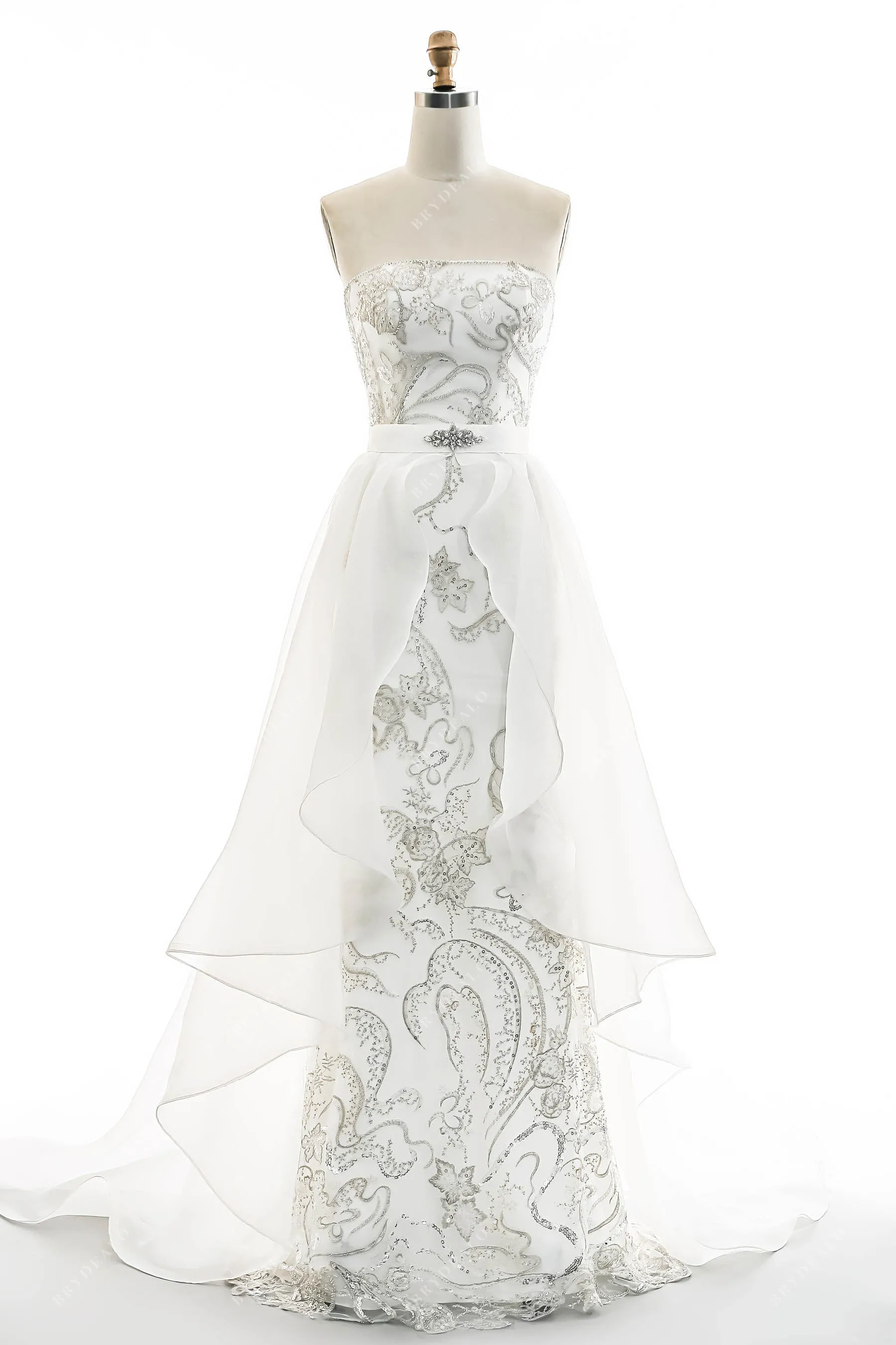 Beaded Lace Strapless Whimsical Overksirt Wedding Dress
