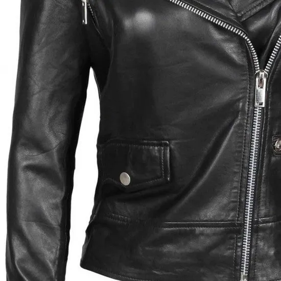 Black Biker women's real leather jackets