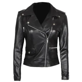 Black Biker women's real leather jackets