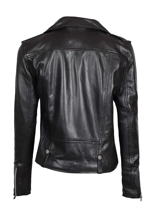 Black Biker women's real leather jackets