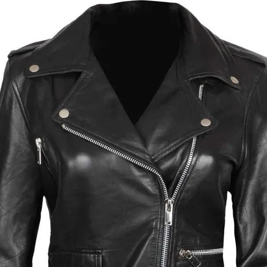 Black Biker women's real leather jackets