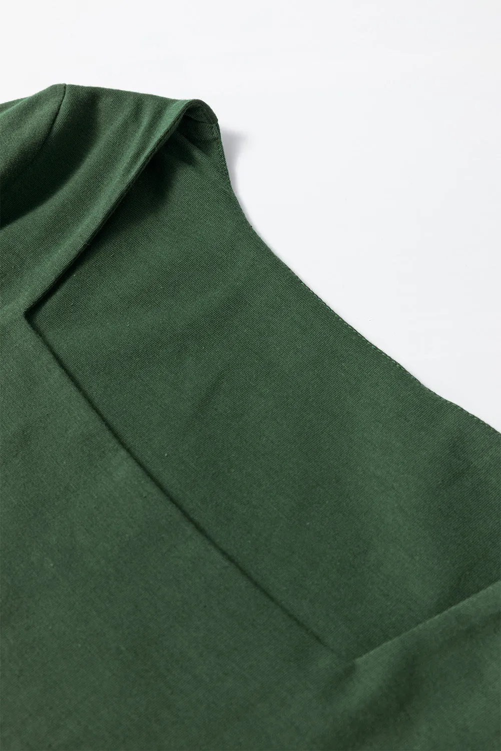 Blackish Green Solid Colour Square Neck Long Sleeve Slim Fit Bodysuit