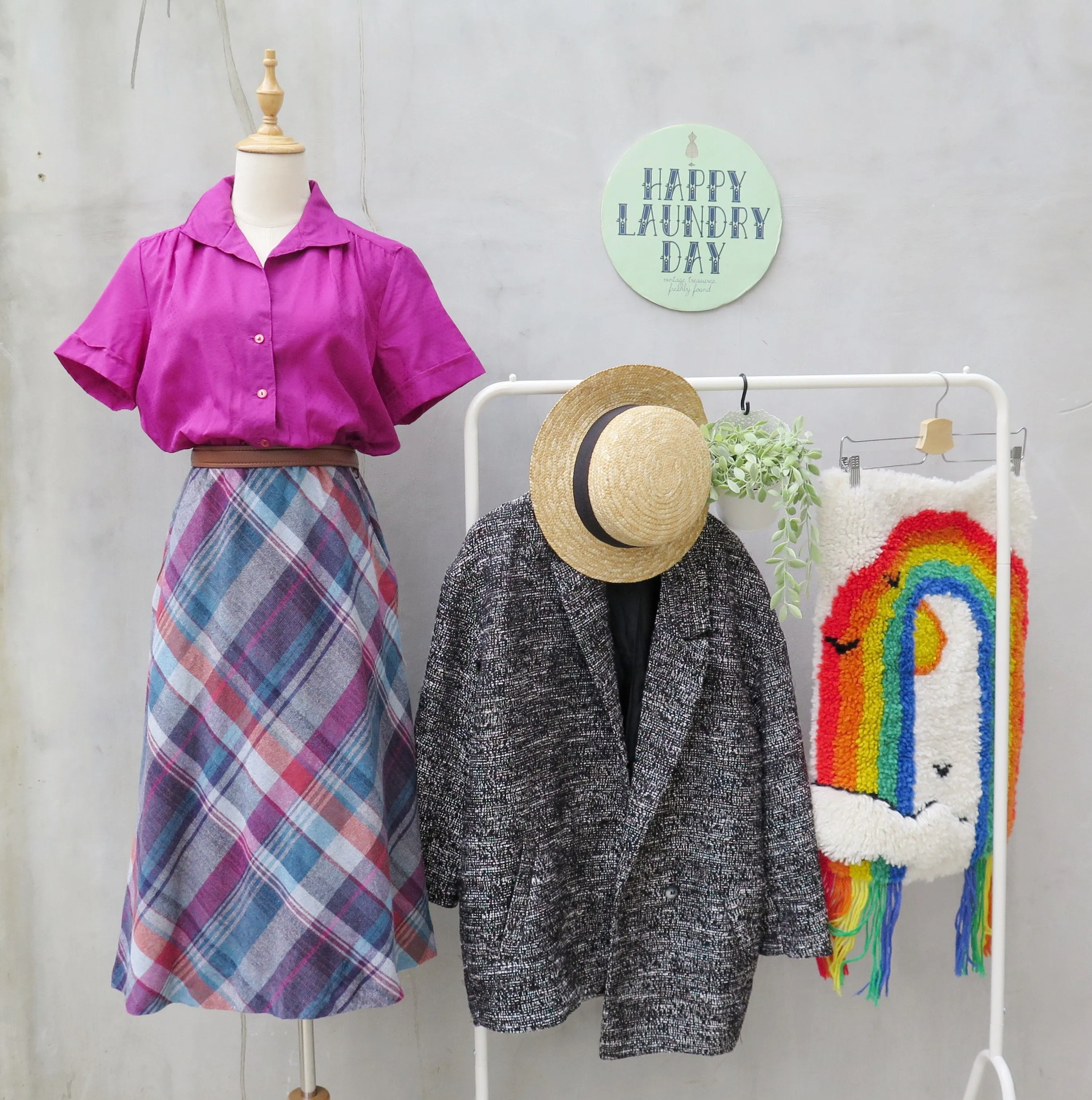 Blueberry Pie | Vintage 1960s 1970s Mauve purple Diamond print and Checkered gingham Dress