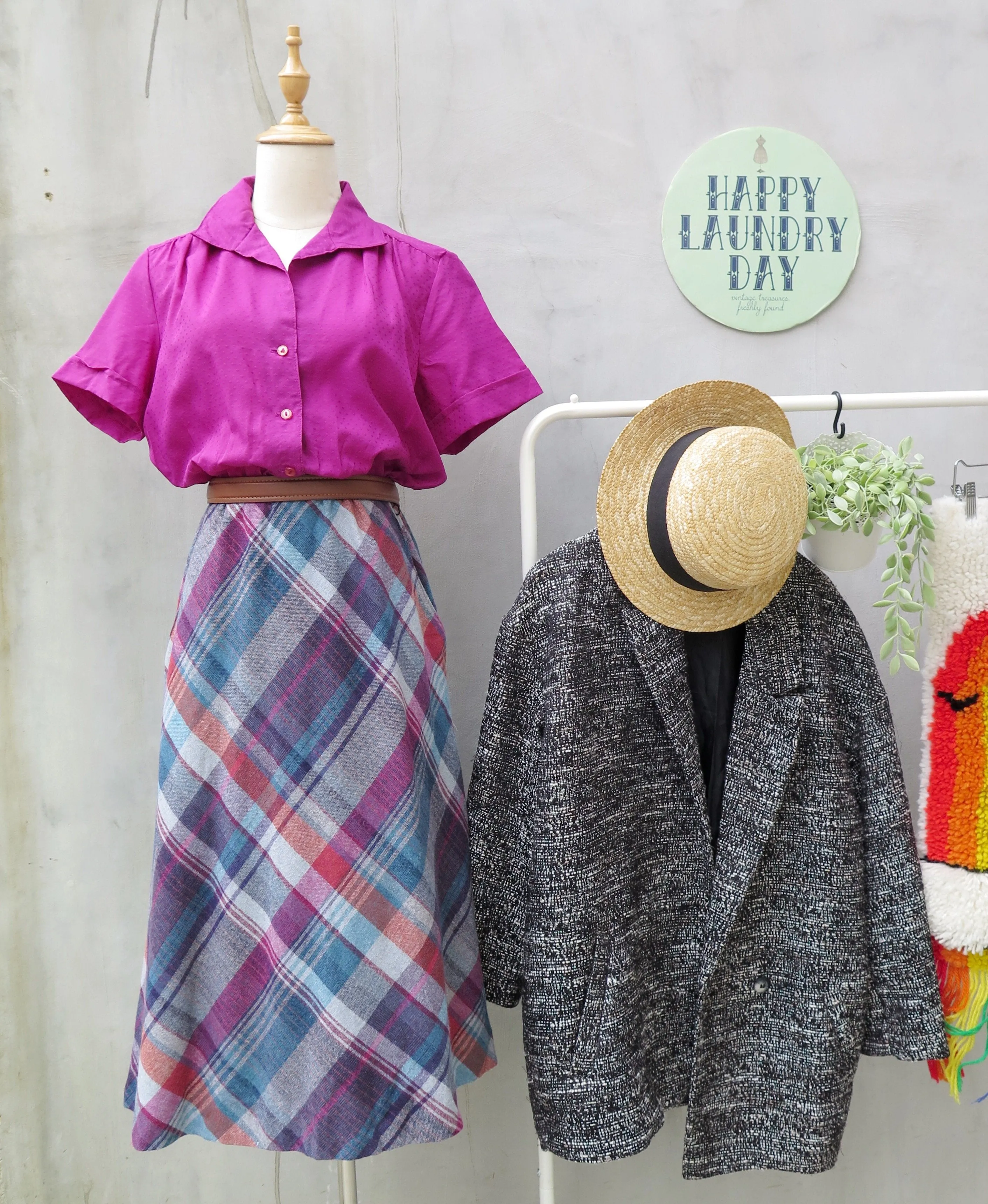 Blueberry Pie | Vintage 1960s 1970s Mauve purple Diamond print and Checkered gingham Dress