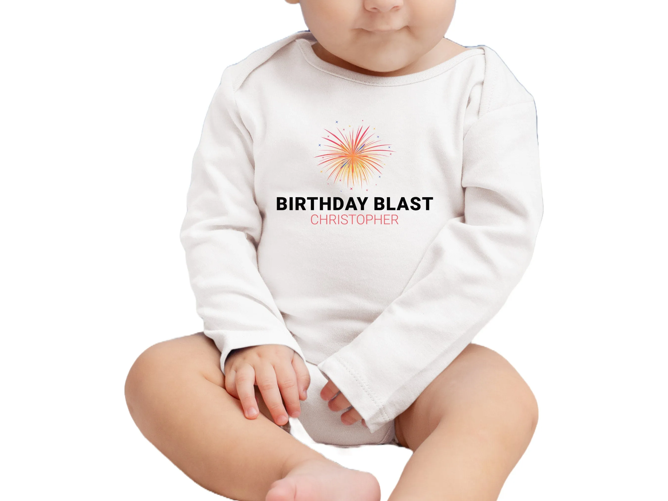 Boys Custom Name Long Sleeve Christmas Blast Bodysuit Gift