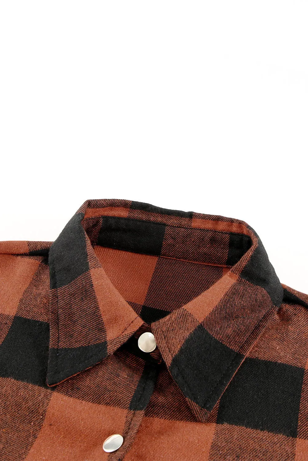 Brown Turn-down Collar Plaid Shirt Coat From MsDressly