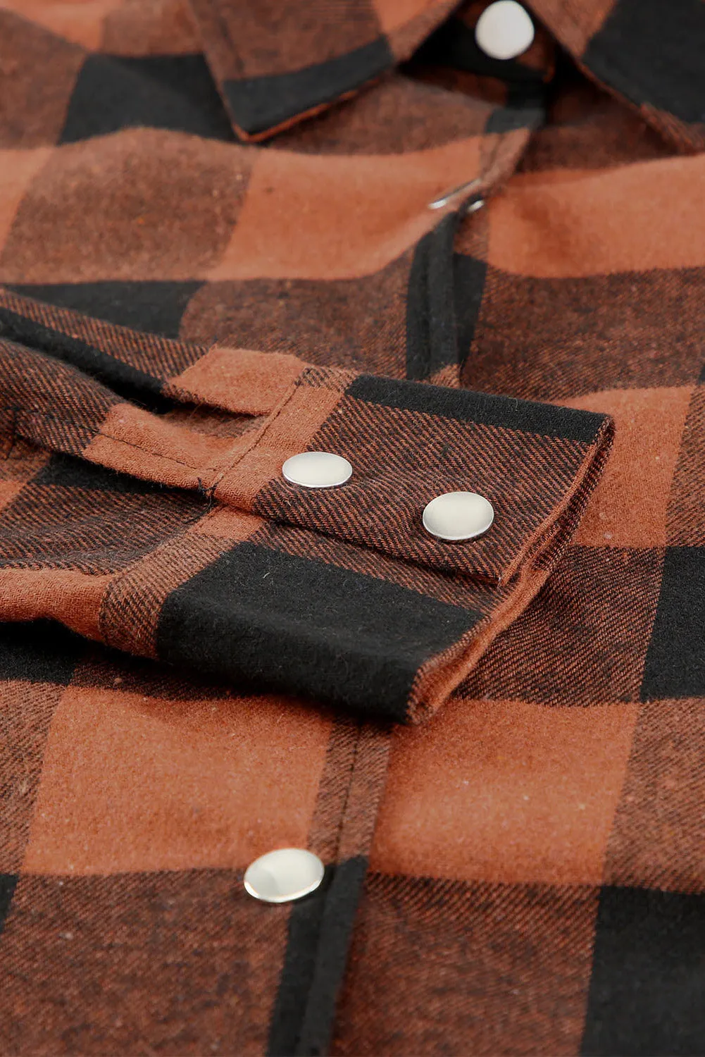 Brown Turn-down Collar Plaid Shirt Coat From MsDressly