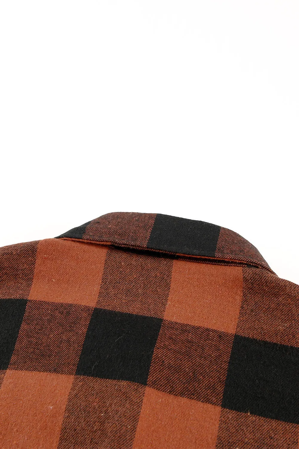 Brown Turn-down Collar Plaid Shirt Coat From MsDressly