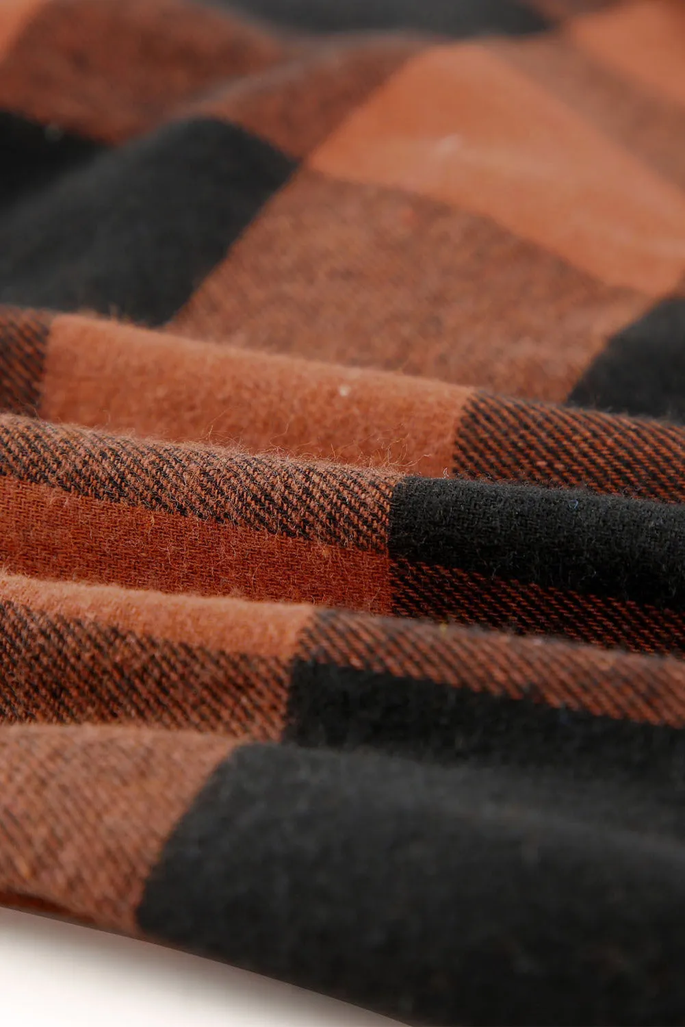Brown Turn-down Collar Plaid Shirt Coat From MsDressly