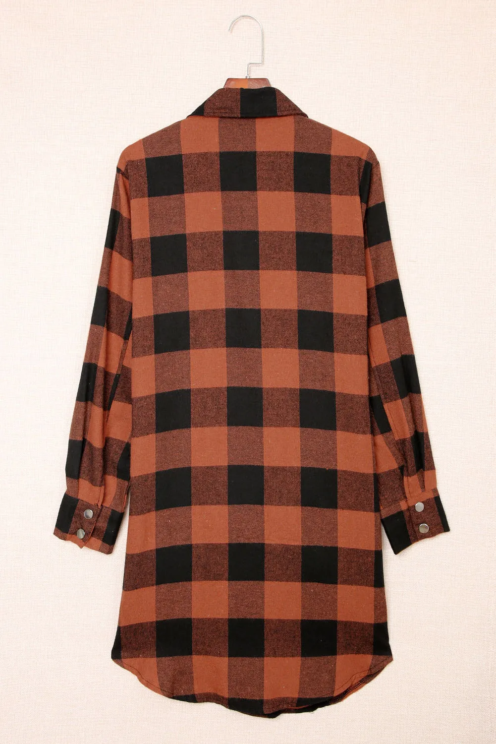 Brown Turn-down Collar Plaid Shirt Coat From MsDressly