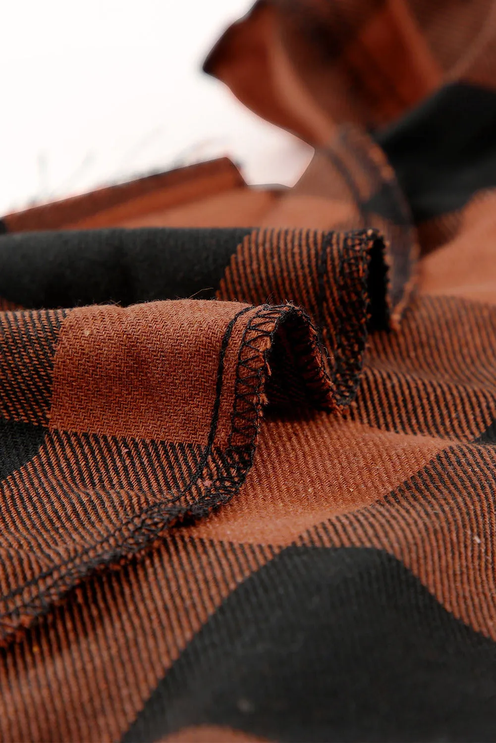 Brown Turn-down Collar Plaid Shirt Coat From MsDressly