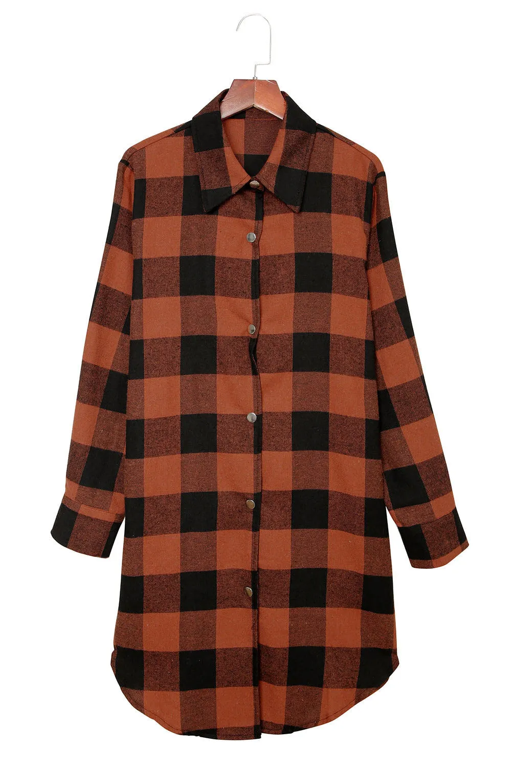 Brown Turn-down Collar Plaid Shirt Coat From MsDressly