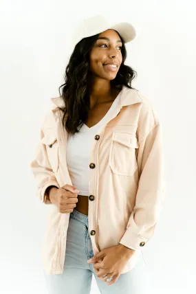 Button-Up Fleece Shacket- Beige