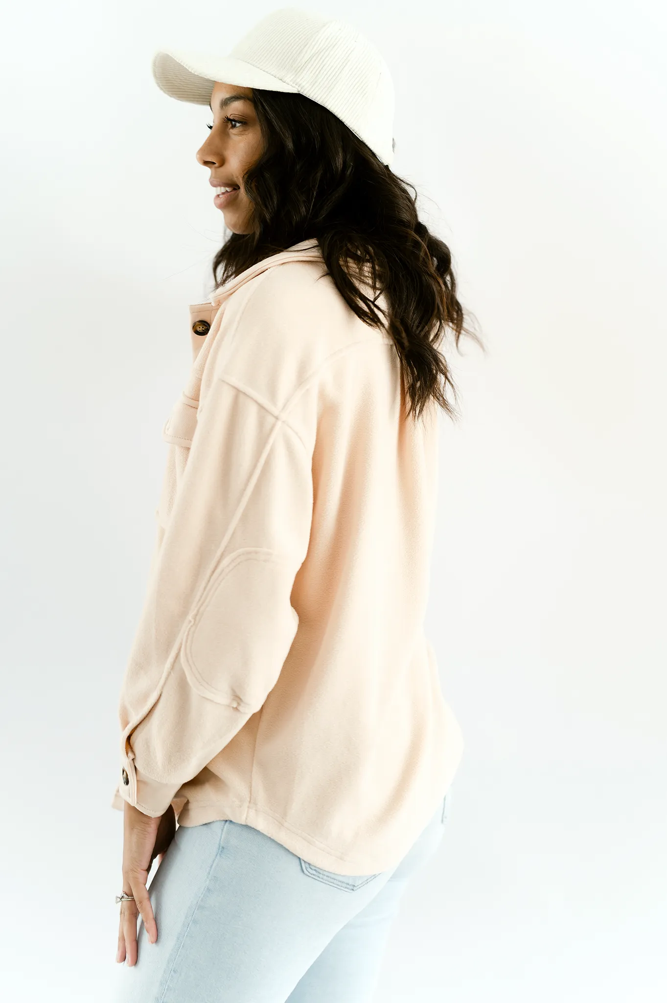 Button-Up Fleece Shacket- Beige