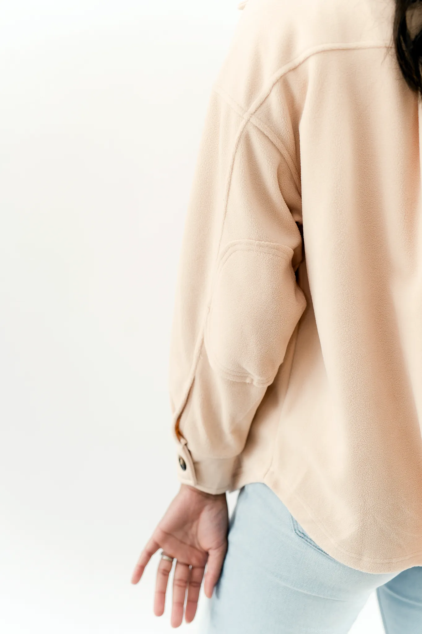 Button-Up Fleece Shacket- Beige