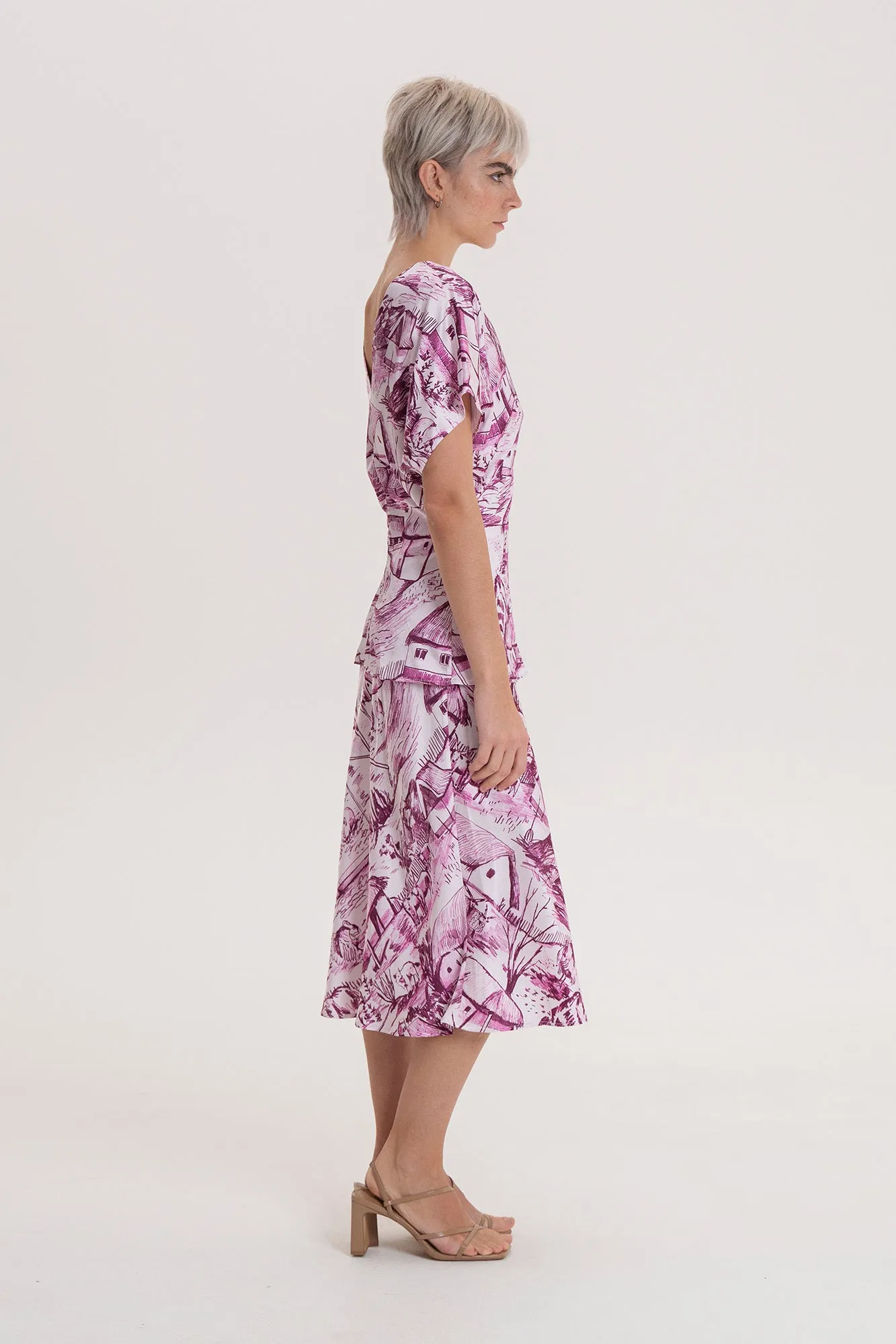 CABERNET bias cut skirt 'Farm pink'