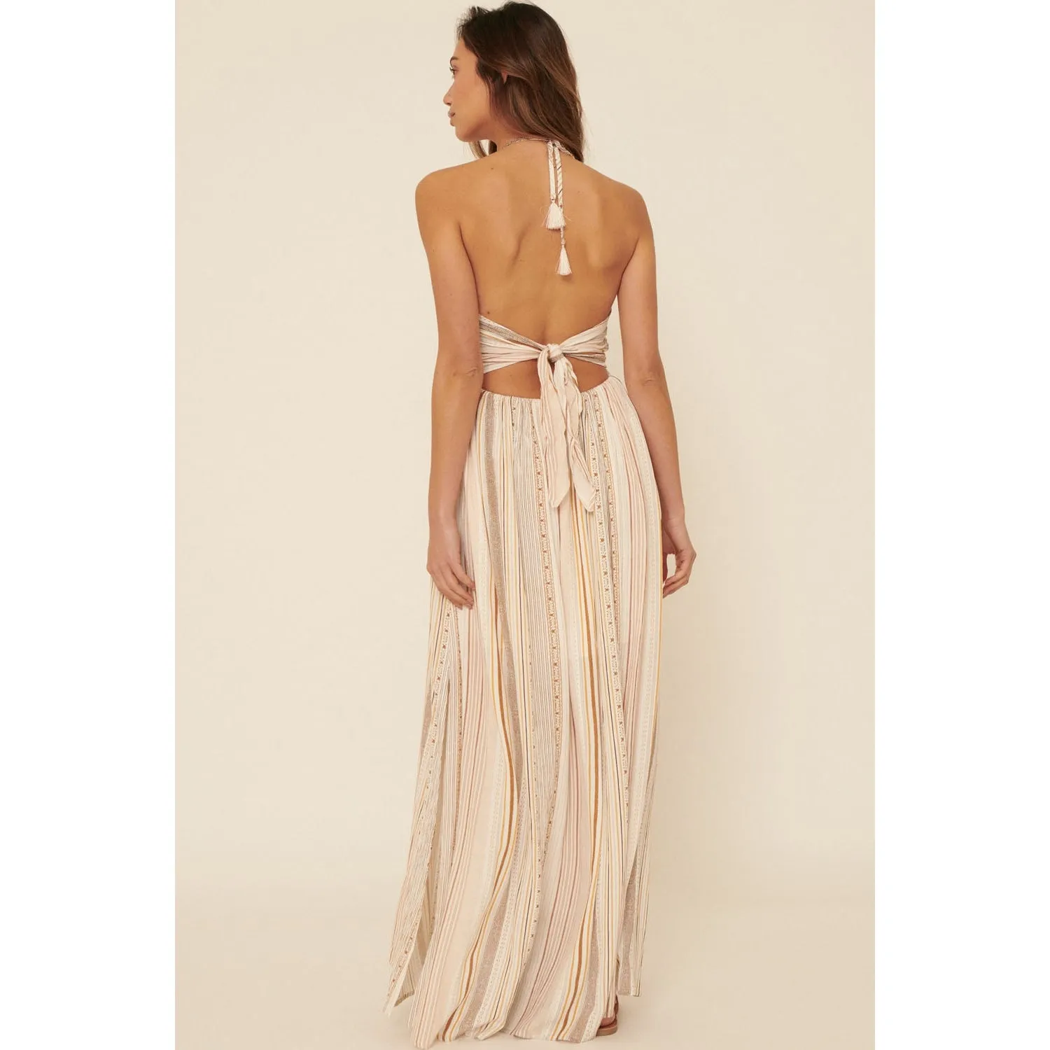 Charmaine Empire Waist Plunging Halter Maxi Dress