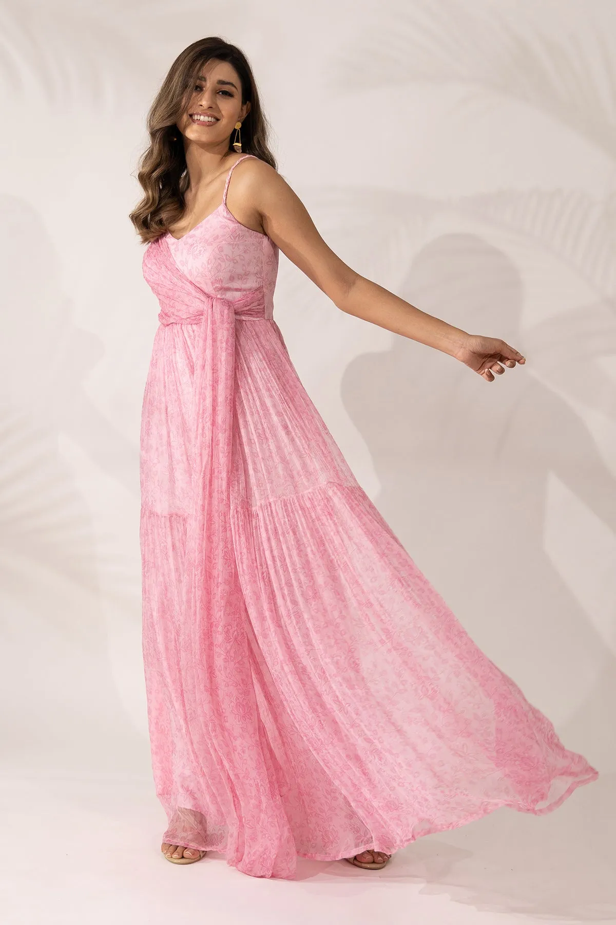 Cherry Blossom Maxi Dress with Braided Straps