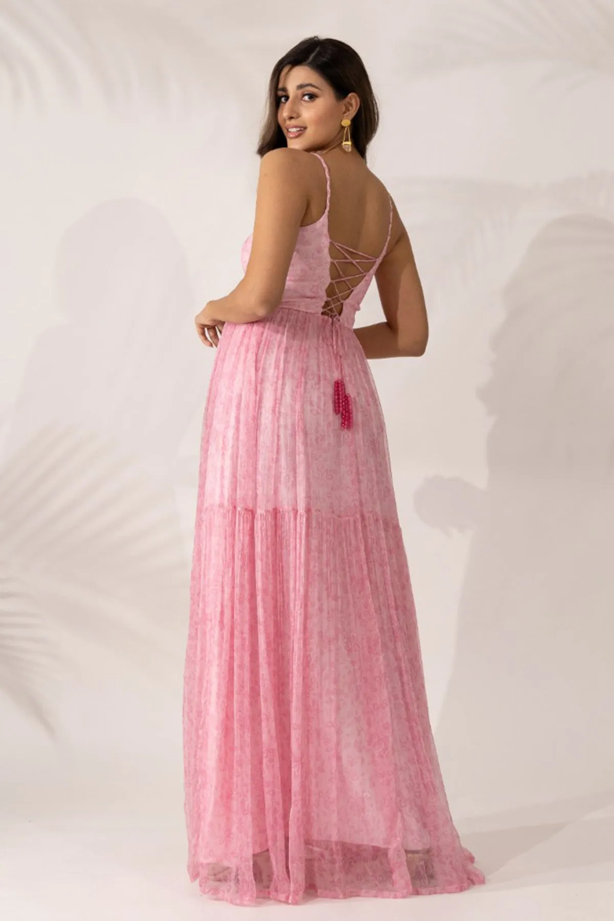 Cherry Blossom Maxi Dress with Braided Straps
