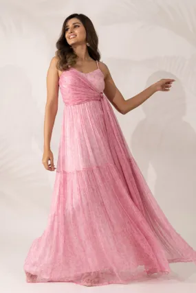 Cherry Blossom Maxi Dress with Braided Straps