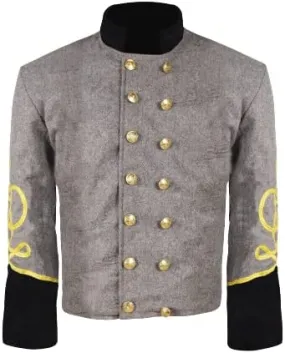 Civil War CS Officer's Grey with Black 3 Braid Double Breast Shell Jacket