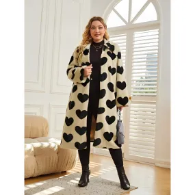 Classic Heart Print Fur Coat