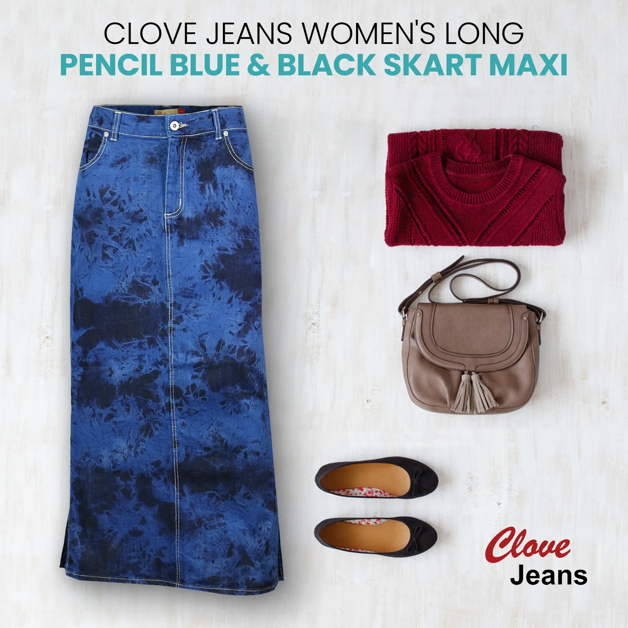 Clove Jeans Jeans Tie Dye Stretch Denim Long Skirt Plus Size Pencil Skirt 12-24