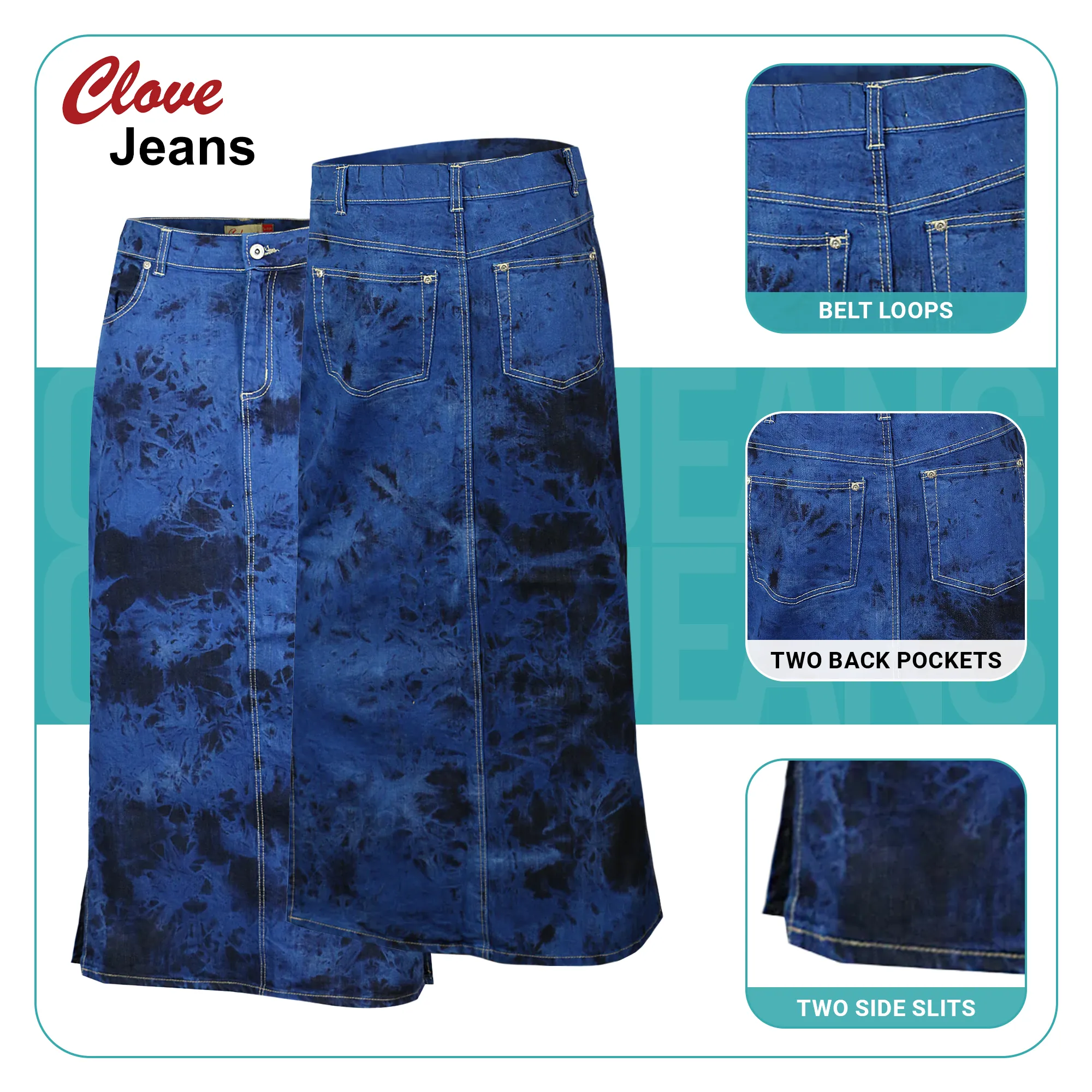 Clove Jeans Jeans Tie Dye Stretch Denim Long Skirt Plus Size Pencil Skirt 12-24