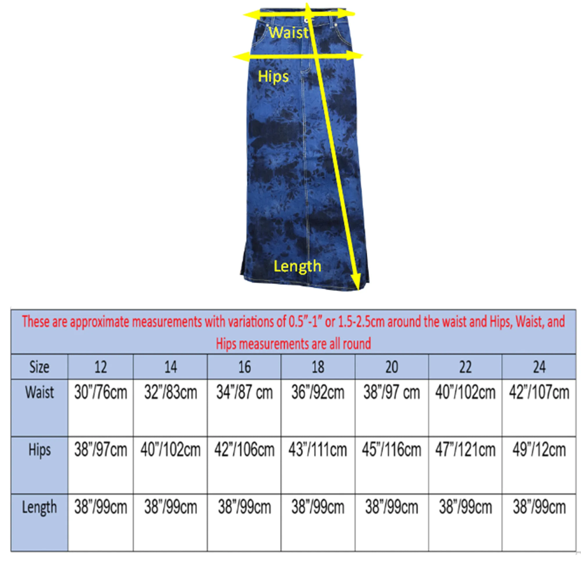 Clove Jeans Jeans Tie Dye Stretch Denim Long Skirt Plus Size Pencil Skirt 12-24