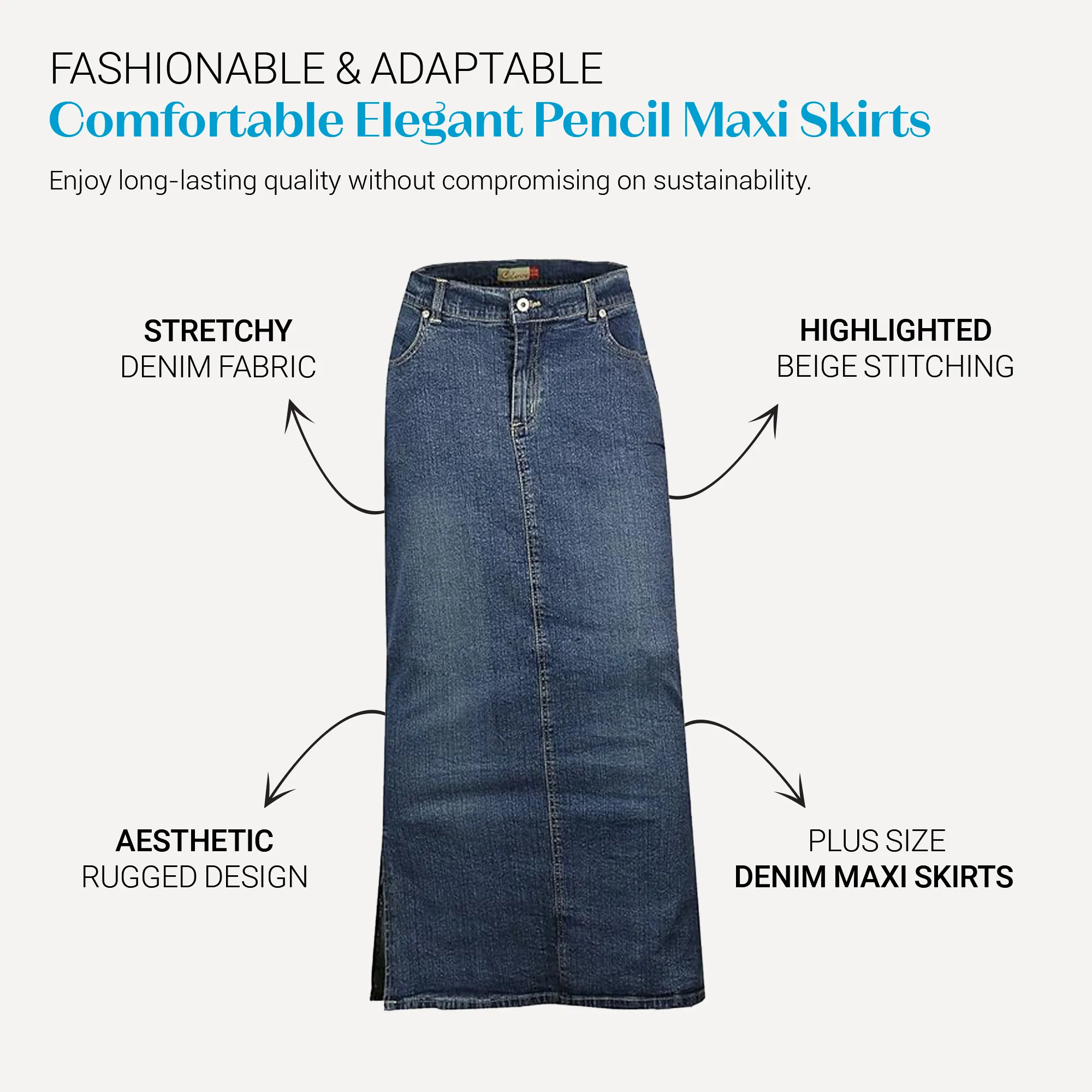 Clove Jeans Womens Ankle Length Maxi Skirts Denim Plus Size Pencil Skirt 12-24