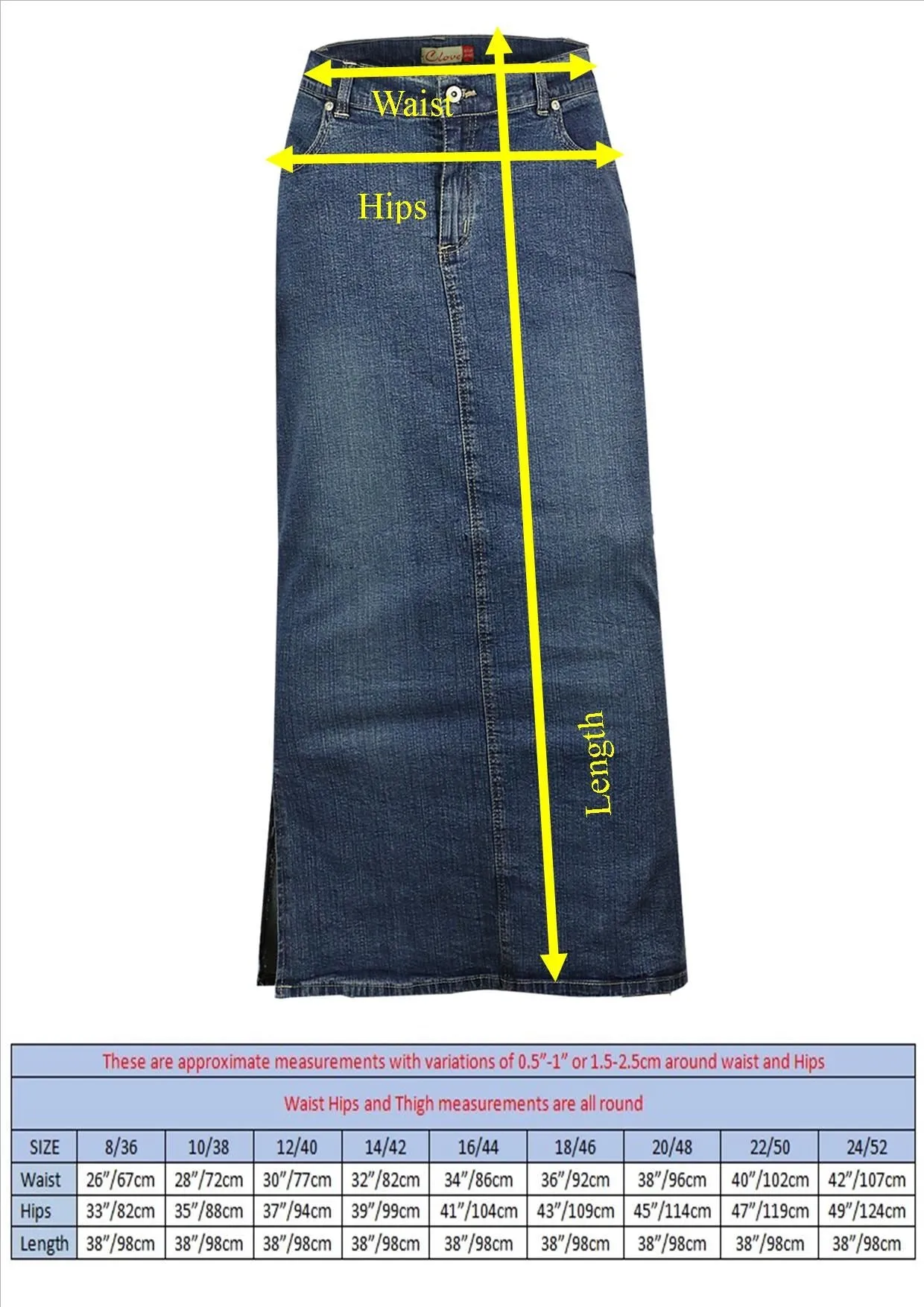 Clove Jeans Womens Ankle Length Maxi Skirts Denim Plus Size Pencil Skirt 12-24