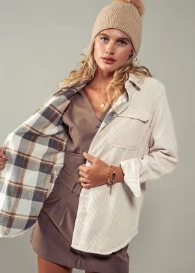 Corduroy and Plaid Reversible Shacket