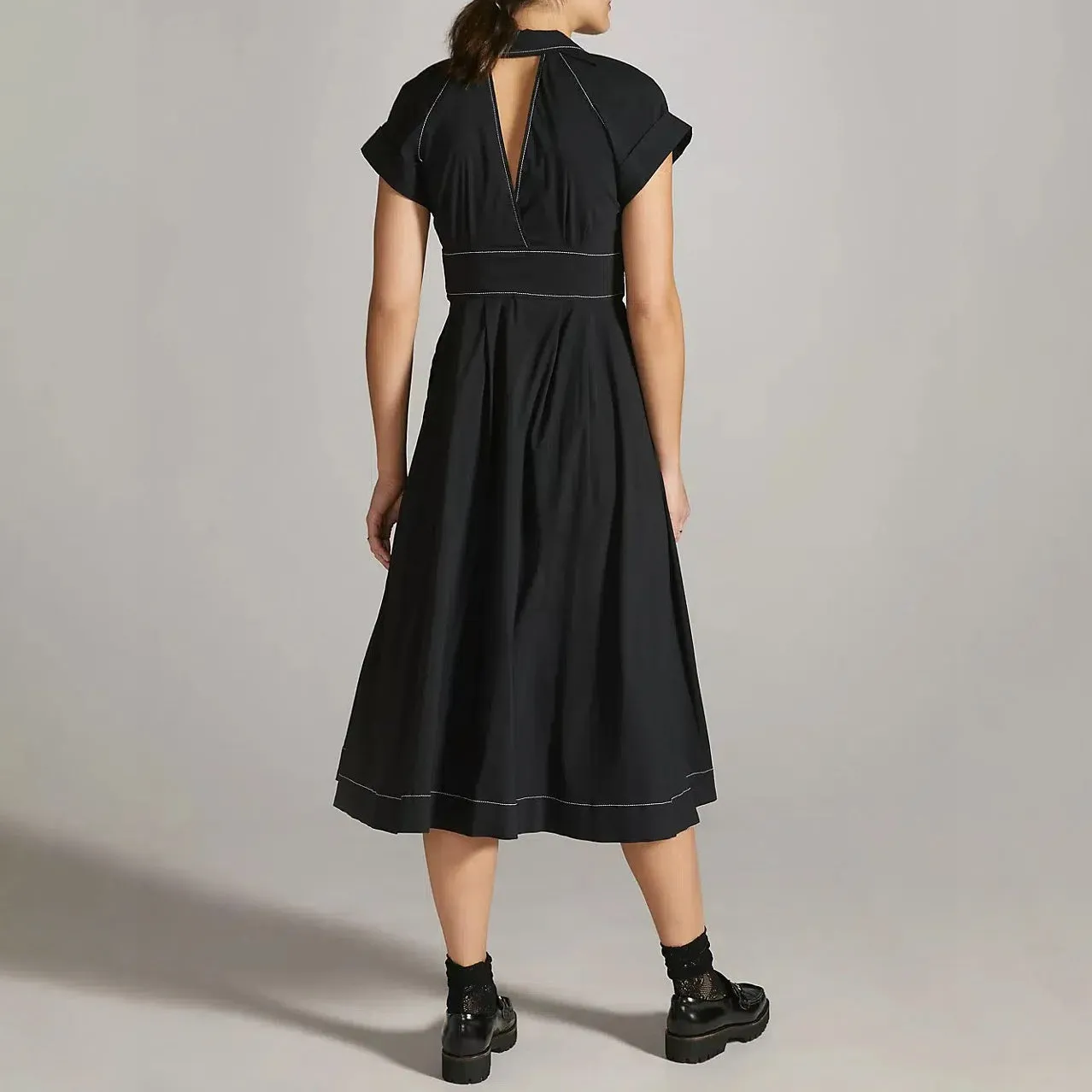 Cotton Poplin Midi Casual Shirt Dress