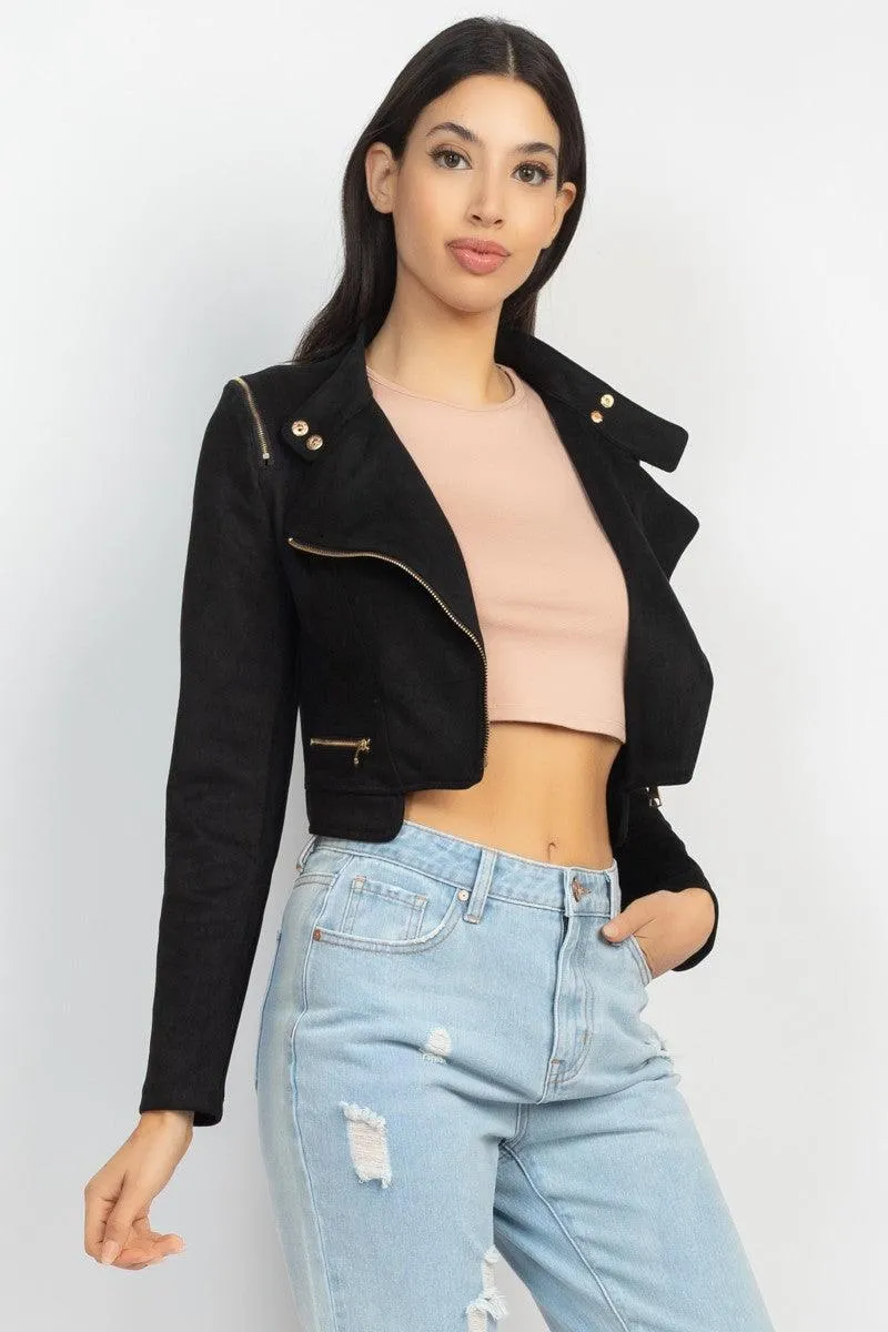crop faux suede biker jacket