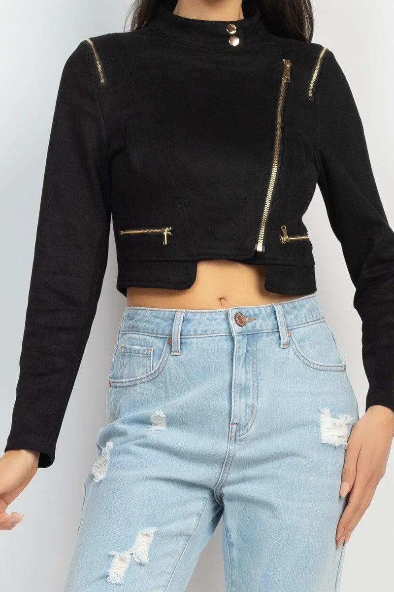 crop faux suede biker jacket