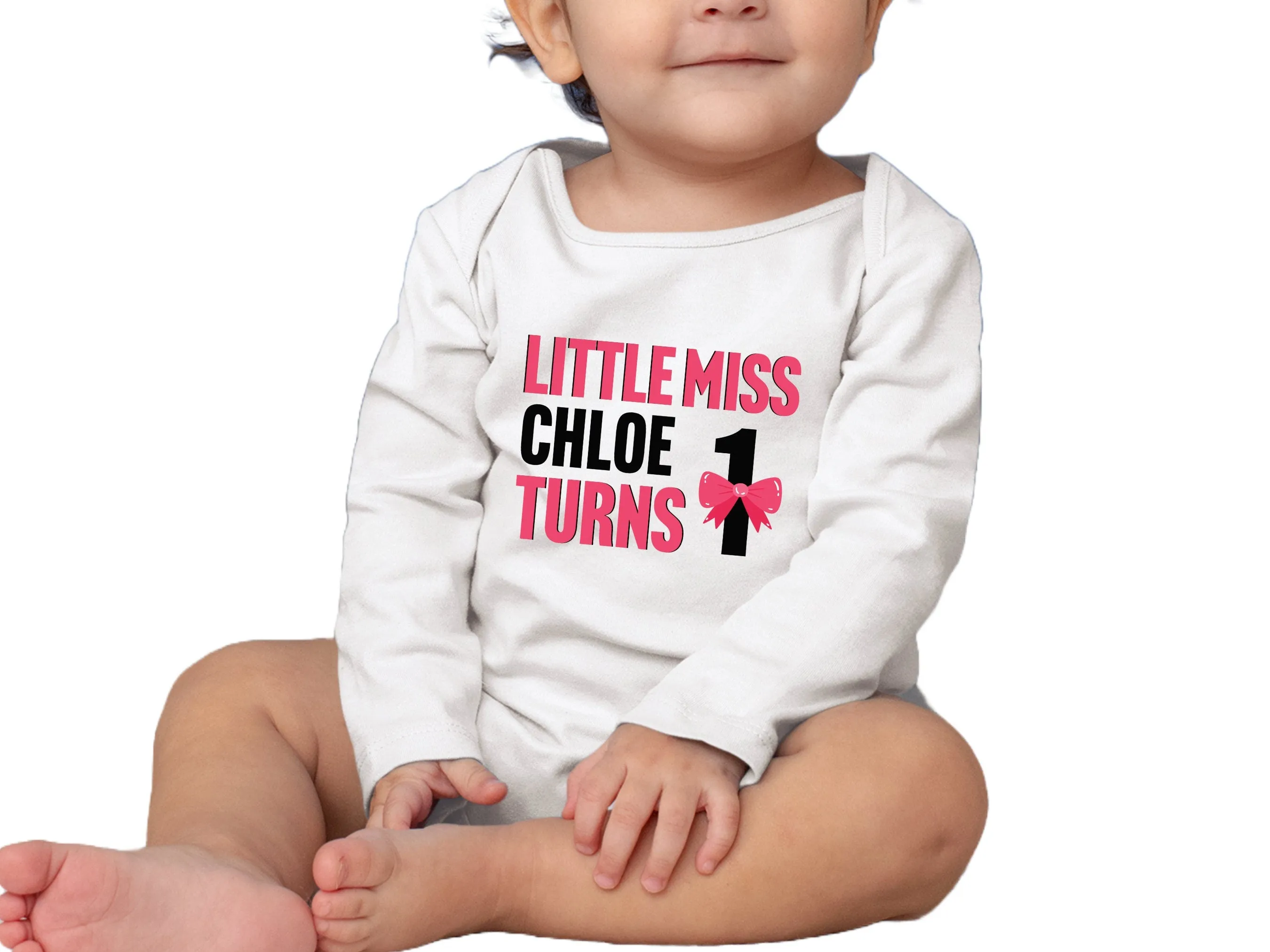 Custom Name Birthday Little Miss Turns 1 Bodysuit Gift for Baby Girls
