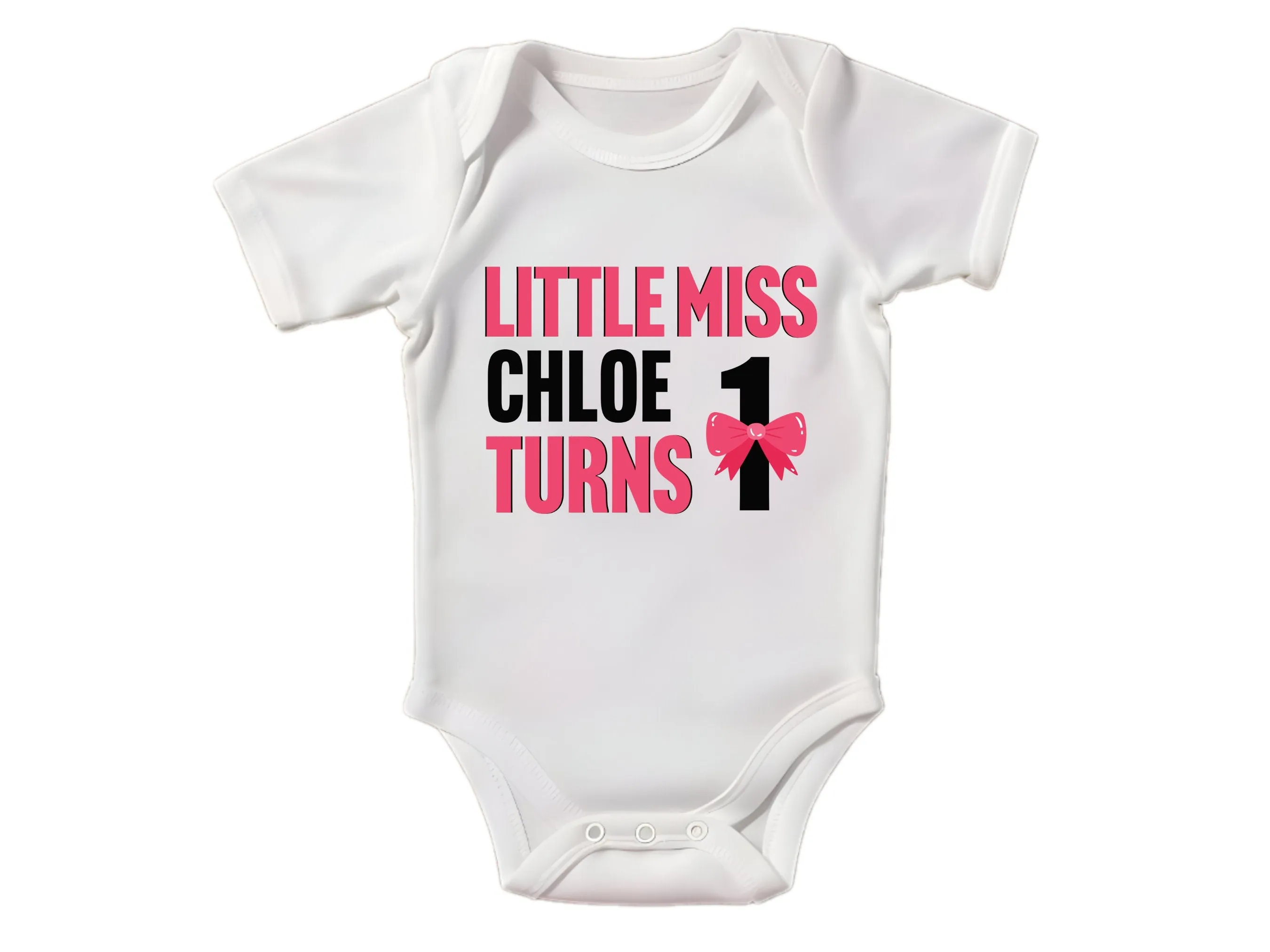 Custom Name Birthday Little Miss Turns 1 Bodysuit Gift for Baby Girls
