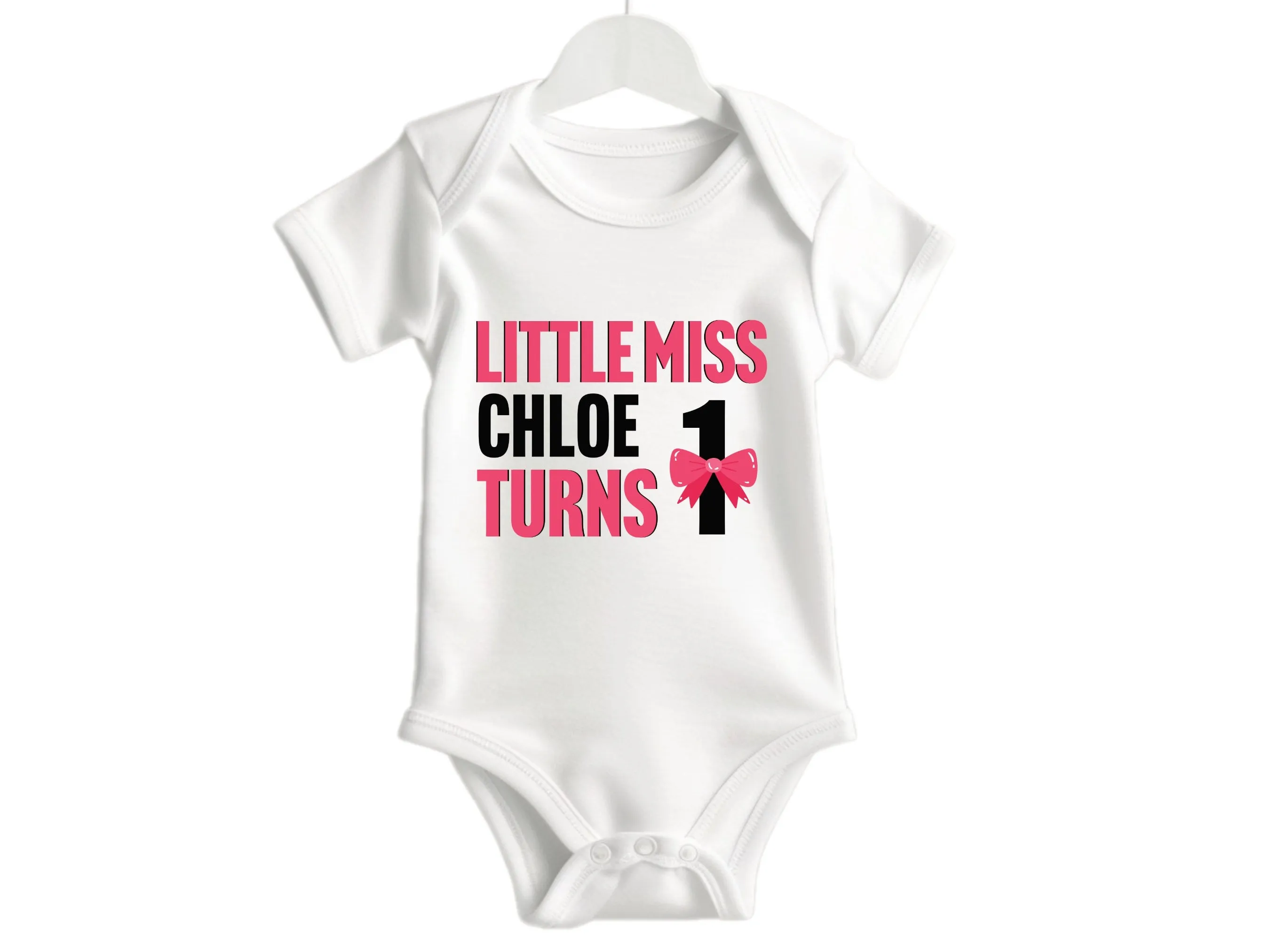 Custom Name Birthday Little Miss Turns 1 Bodysuit Gift for Baby Girls